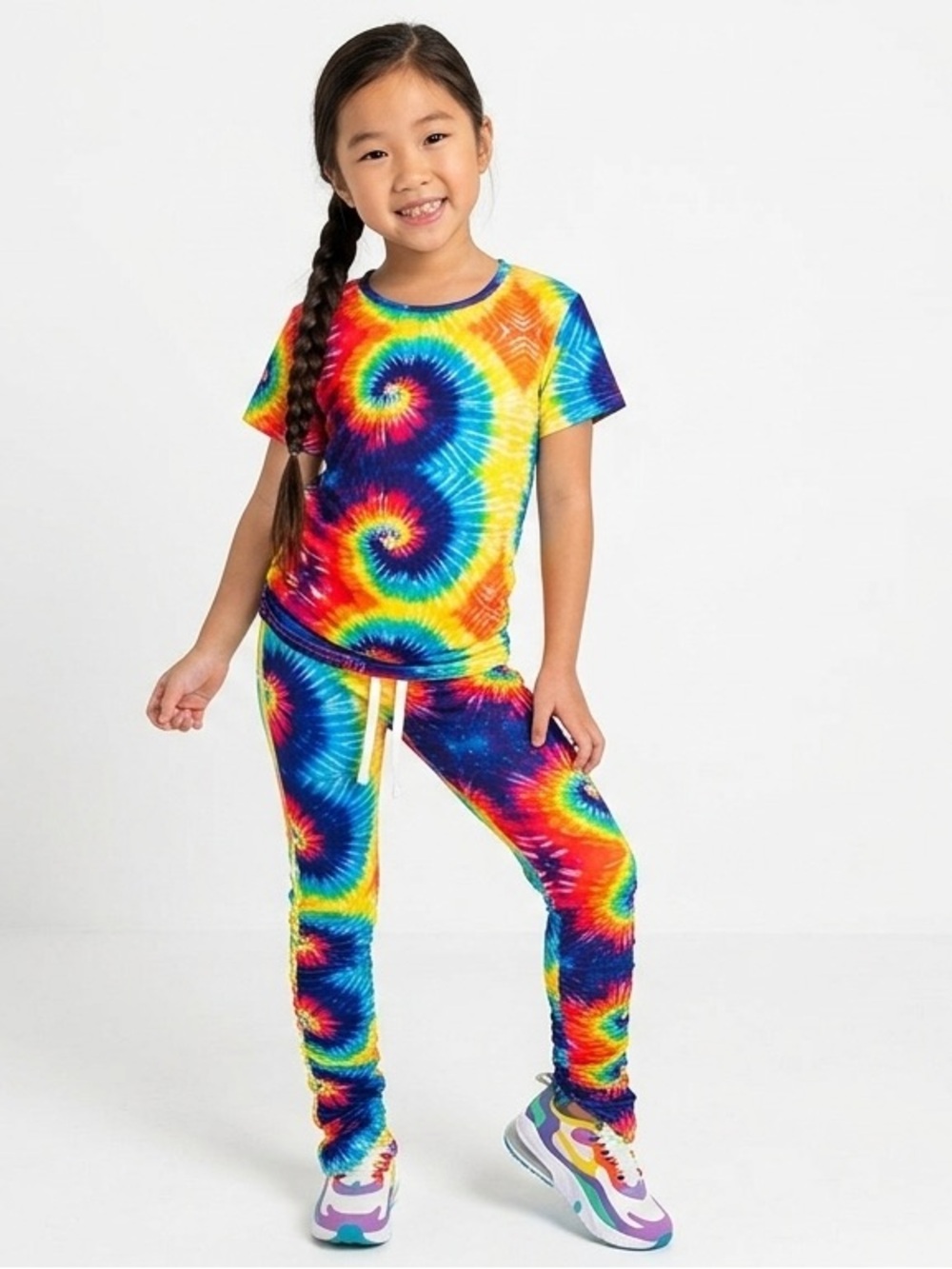 Tie-Dye Ruched Stack Leggings Set Colourful NWOT